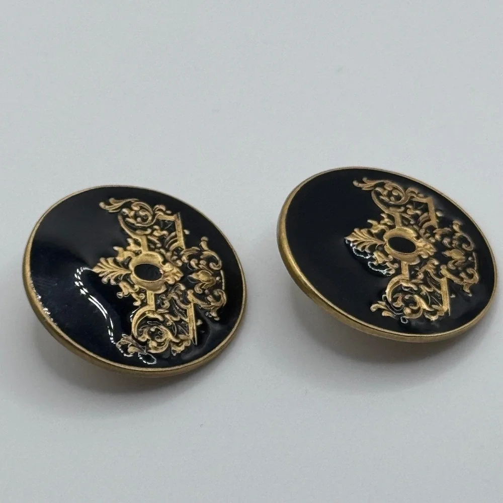 Vintage Museum of Fine Arts MFA Clip On Earrings Black Enamel Gold Tone